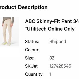 Lululemon ABC Skinny Pants 32x34 utilitech